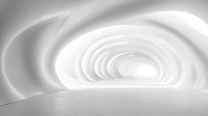 Wall Mural - Smooth 3D white curved tunnel with a modern, abstract feel, stretching into infinity. No people or logos present.