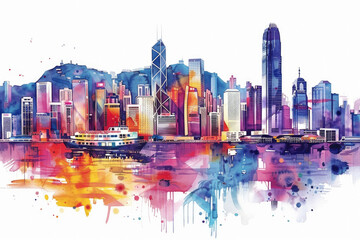 Sticker - Illustration of Urban Architecture in Hong Kong