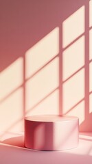 Aufkleber - Minimalist Pastel Pink Cylindrical Podium on Softly Shadowed White Background in Bright Afternoon Light