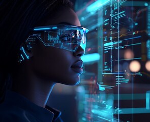 AR scene of black IT expert tackling cybersecurity and data privacy issues.