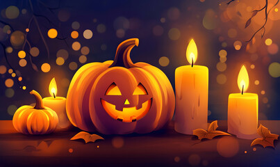 Wall Mural - Halloween event background with charming upscale pumpkins. Premium illustration for banners