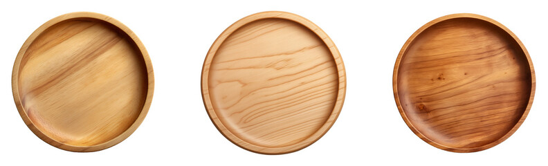 Aufkleber - photo of three round wooden plates with smooth surfaces and natural wood grain patterns perfect for rustic or modern table settings eco-friendly kitchenware and minimalist dining decor ideal for susta