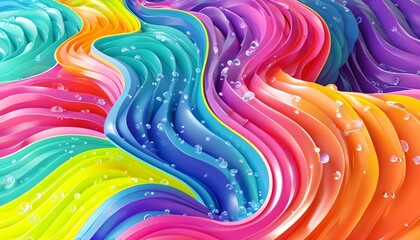 Vibrant abstract 3D waves texture with layers and water droplets, perfect for artistic designs and dynamic backgrounds