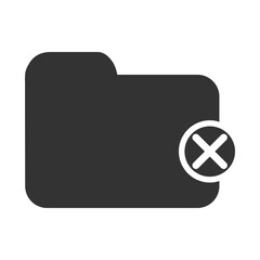 Poster - Black Folder Icon with Error Symbol on White Background. a black folder icon featuring a white error symbol against a plain white background, representing data error or file deletion.