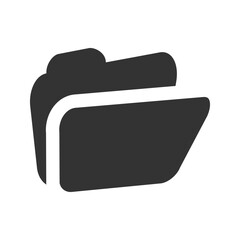 Poster - Black Folder Icon Represents File Organization System. Monochrome image of a black folder icon, symbolizing digital file storage and organization. Ideal for software, data management, and office 