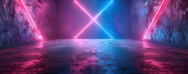 Aufkleber - A futuristic space featuring vibrant neon lights and reflections, ideal for modern design, technology, or nightlife themes.