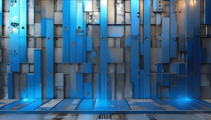 Wall Mural - Blue Metallic Abstract Panel with Open Space for Creative Design