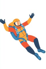 A colorful illustration of a skydiver in free fall with arms outstretched, creating a sense of adventure and thrill in the air.