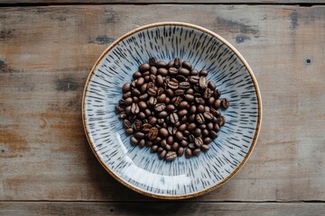 Wall Mural - Plate with coffee beans on wooden table with generative ai