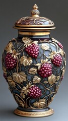 Wall Mural - An ornate Art Nouveau raspberry jam jar with intricate patterns and vintage elegance.