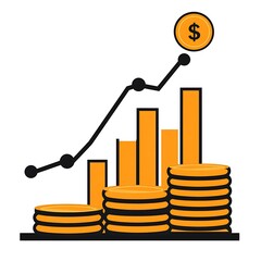 Aufkleber - Gold Coin Stacks with Rising Bar Graph and Dollar Coin
