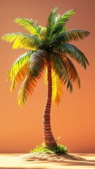 Wall Mural - Stylized 3D style illustration of a coconut tree with exaggerated features and depth.