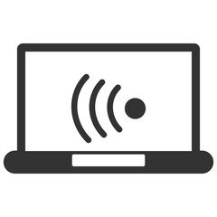 Poster - WiFi Connectivity Symbol on Laptop Screen Illustration. Black and white illustration of a WiFi connectivity symbol displayed on a laptop screen, representing wireless internet access and communication