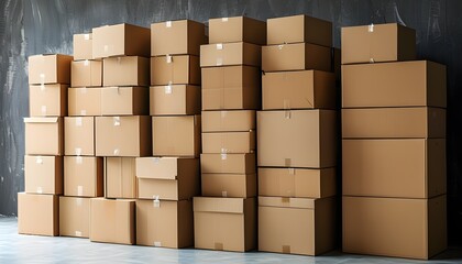 Wall Mural - Neatly Stacked Cardboard Boxes Representing Moving and Storage Organization