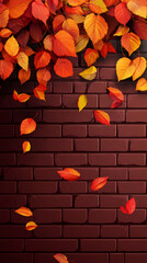 Poster - Autumn leaves against a brick wall backdrop