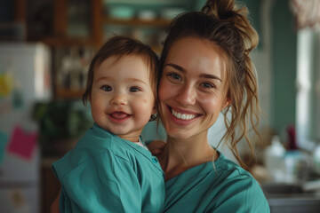 Poster - A young nurse holding a newborn baby