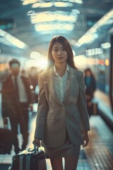 Wall Mural - Business women waiting at the station