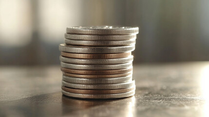 stacked pile of silver coins, each layer representing growth and accumulation, reflecting themes of prosperity, value, and financial success