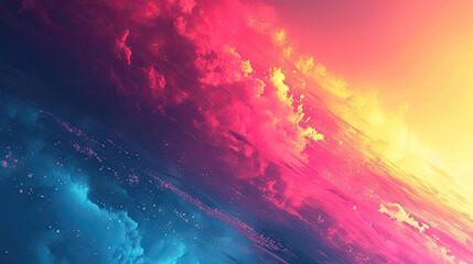 Fototapete - A vibrant digital illustration of a colorful sphere floating among clouds and stars,