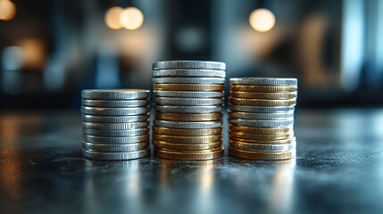 stacked pile of silver coins, each layer representing growth and accumulation, reflecting themes of prosperity, value, and financial success