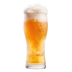 glass of beer with foam isolated on transparent white background, clipping path