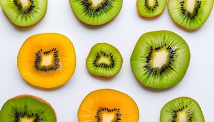 Vibrant display of kiwi fruits on a clean white backdrop celebrating summer freshness and healthy eating concepts for banners and posters