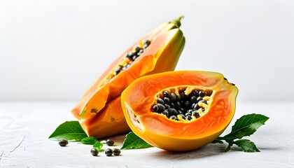 Wall Mural - Vibrant Papaya Slice on White Background: A Fresh Summer Delight for Healthy Eating Promotion