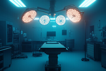 Aufkleber - hospital room with bright lights on the ceiling. the room is sterile and clean. the lights are on to