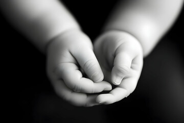 Close-up of tiny baby hands clasped together.