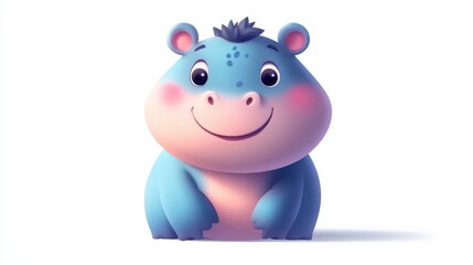 Playful Cartoon Kid Hippo Character in Pastel Colors  Cute 2D Design on White Background