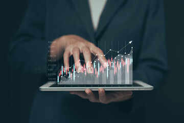 Poster - Stock chart in the hands of a businessman. Trading the currency in the stock market.