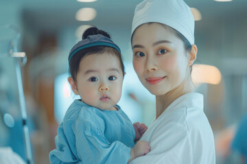 Poster - A young nurse holding a newborn baby