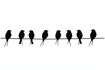 Wall Mural - continually drawn abstract birds on branches