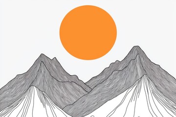 Wall Mural - An abstract landscape of mountains with a sun in the background.