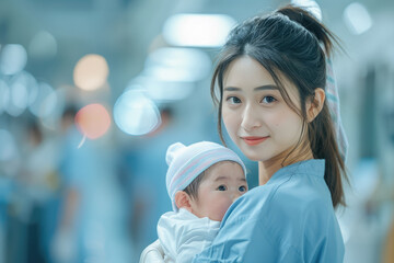 Poster - A young nurse holding a newborn baby