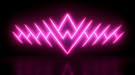 Wall Mural - Vibrant pink neon light in a geometric pattern on a black background.