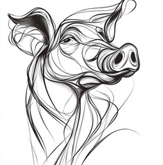 Sticker - Pig illustrated in continuous one line. Modern minimalistic style.