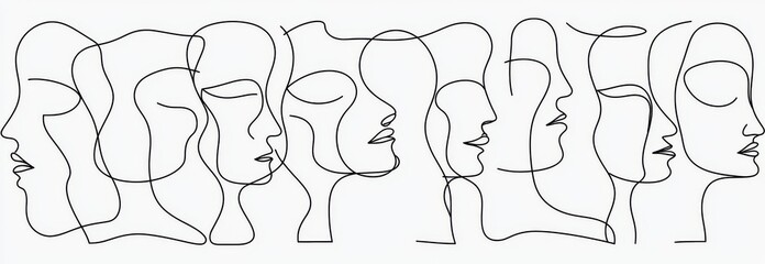 Wall Mural - modern continuous line art man and woman portrait, minimalist print. modern illustration.
