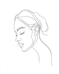 Wall Mural - Intuitive one line drawing of face and hair. Abstract woman portrait. - Modern illustration in the minimalism style.