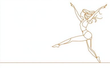 An illustration of a woman stretching her arms and relaxing as a continuous line drawing. The idea of freedom. A striking illustration of a happy woman raising her hands.