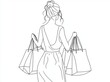 © VIK - This is a drawing of a happy young woman with shopping bags in one line