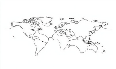 Wall Mural - The world map is drawn continuously in one line. This is a modern illustration.