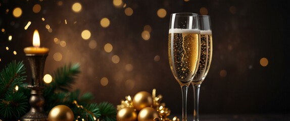 Wall Mural - glasses of champagne on christmas background