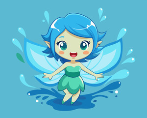 Wall Mural - fairy with wings. Cute water fairy in water splash