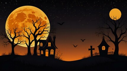 halloween landscape with moon