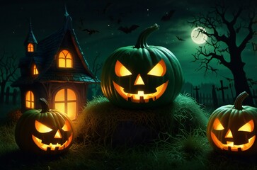 Wall Mural - halloween background with pumpkin