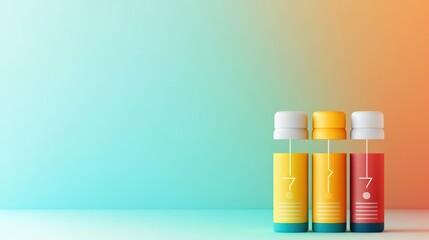 Poster - Battery levels from empty to full on gradient background, power consumption, flat design illustration