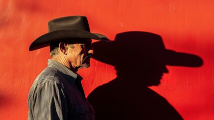 Poster - profile of a cowboy with a long shadow at midday