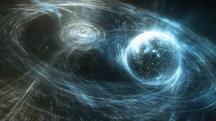 A computer simulation of a neutron star collision, with gravitational waves radiating outward from the impact zone