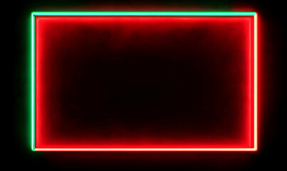 Canvas Print - A glowing red and green neon light frame isolated on a black background.